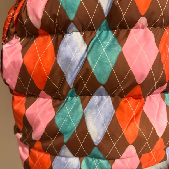 Rachel Antonoff Pink Brown & Orange Argyle Belted Puffer Jacket S - Picture 14 of 14